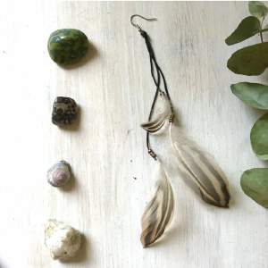 Handmade feather earring (1 earring+rubberstop) 🪶 Feathers from swedish birds, picked with care and love humanely from the ground and then disinfected for your safety. Cruelty free. All earrings are one of a kind! 🦚 
