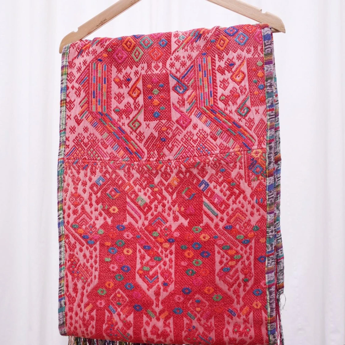 Vintage Handmade Coral Tzute Textile Runner