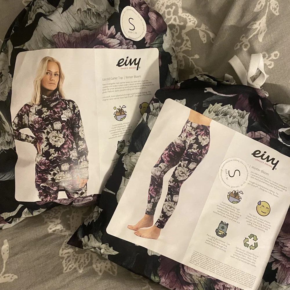 Säljer detta oanvända underställs-sett från det funktionella märket Eivy. Eivy är känt för sina underställ med hög krage och bekväma material som är perfekt i backen. Nypris för de båda delarna är 1500kr, båda är i stlk S💕. Övrigt.