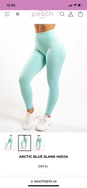 Peach tights - Säljer ett par Peach tights ”arctic blue slank midja” i storlek M då dom var förstora för mig.  Använda en gång så i princip som nya!😁 Köpa för 549kr. Köparen står för frakten