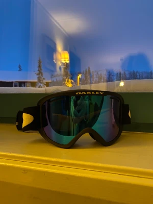Oakley skidglasögon  - Jättefina skidglasögon från Oakley. Använda men i fint skick, inga repor på glaset eller andra defekter. Medföljer ytterligare ett ljusare glas. Köpta för 1500kr för några år sedan. Köparen står för frakt. 