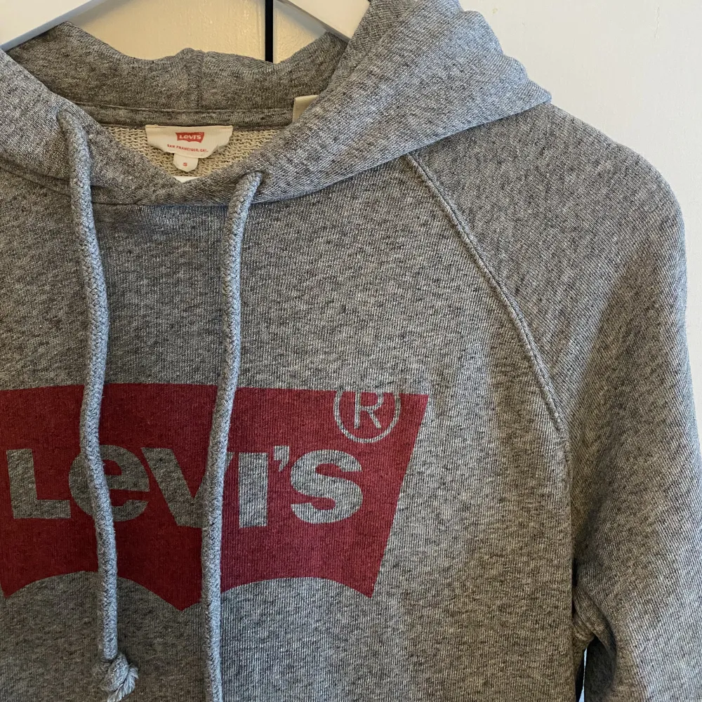 Grå Levi’s hoodie i jättebra skick, kanppt använd. Hoodies.