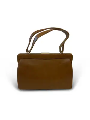 50's Smooth Leather Handbag  -Hazelnut Brown Smooth Leather -Great Condition -One Size  Measurements -Width: 30cm -Depth: 7cm -Height: 20cm