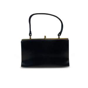 50's Leather Handbag  -Black Leather -Excellent Condition -One Size  Measurements -Width: 28cm -Depth: 7cm -Height: 16cm