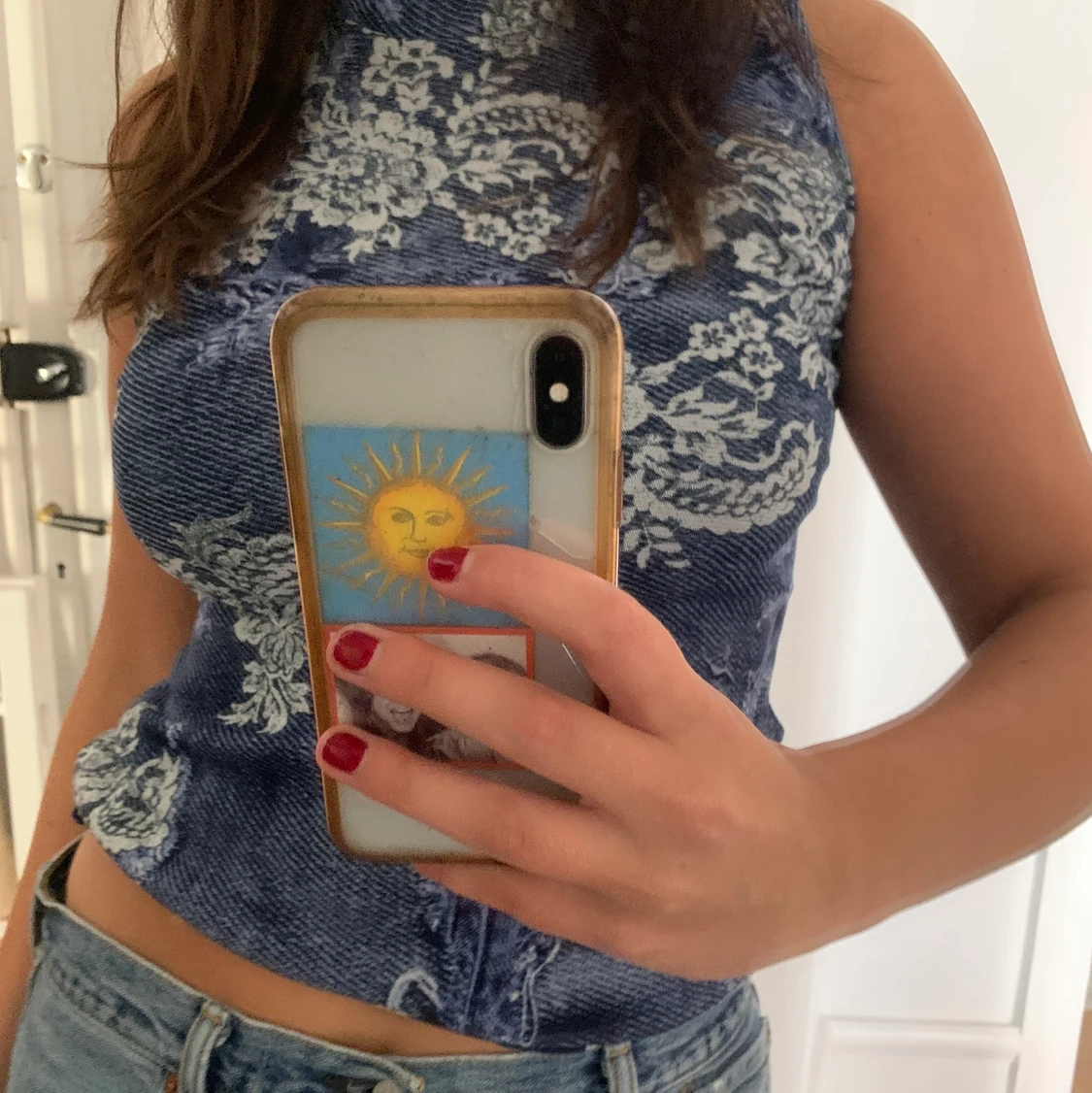 Blåmönstrad meshtröja - 90