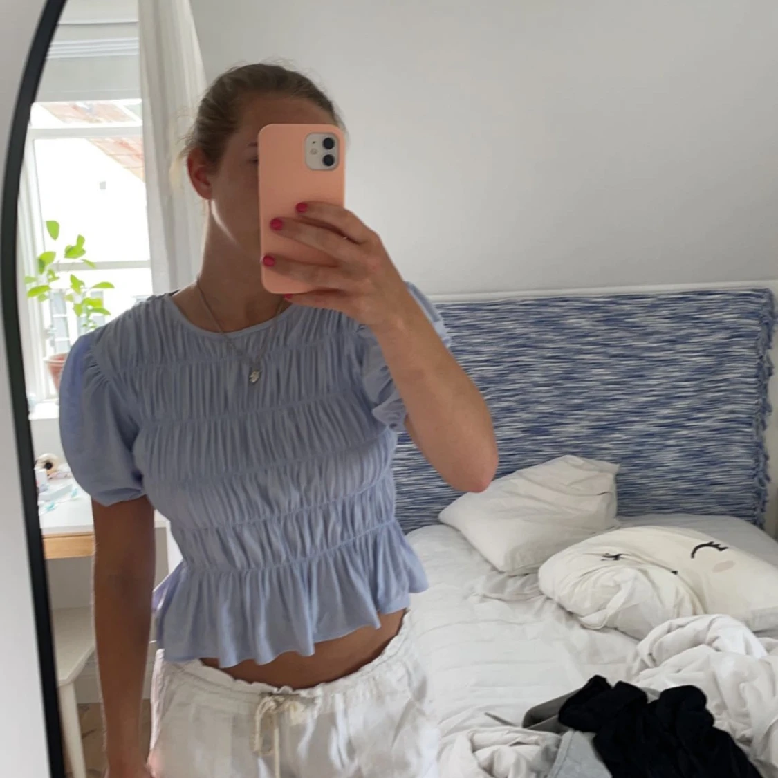 Mango blå volangtopp