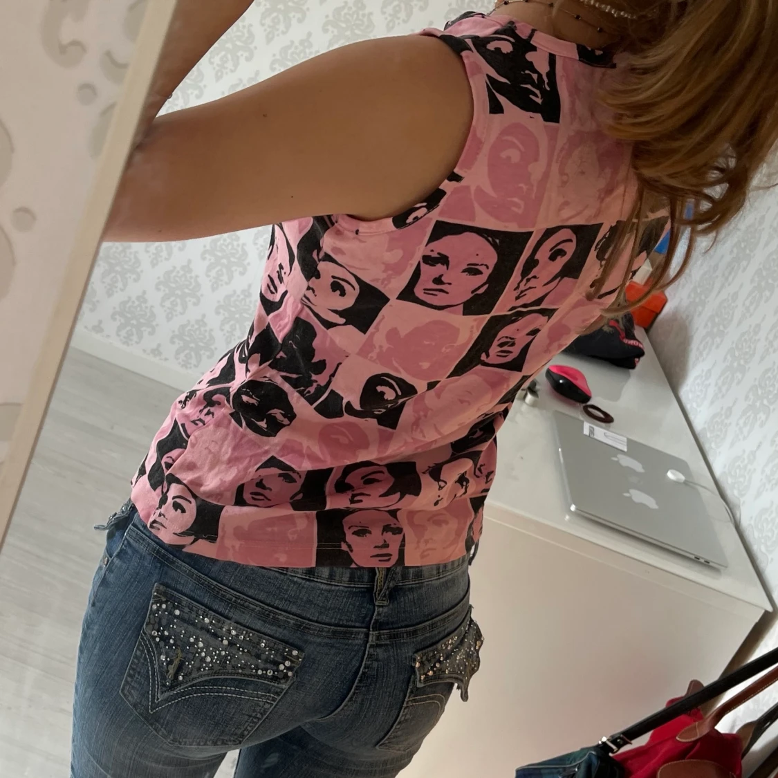 Rosa top med print - 90