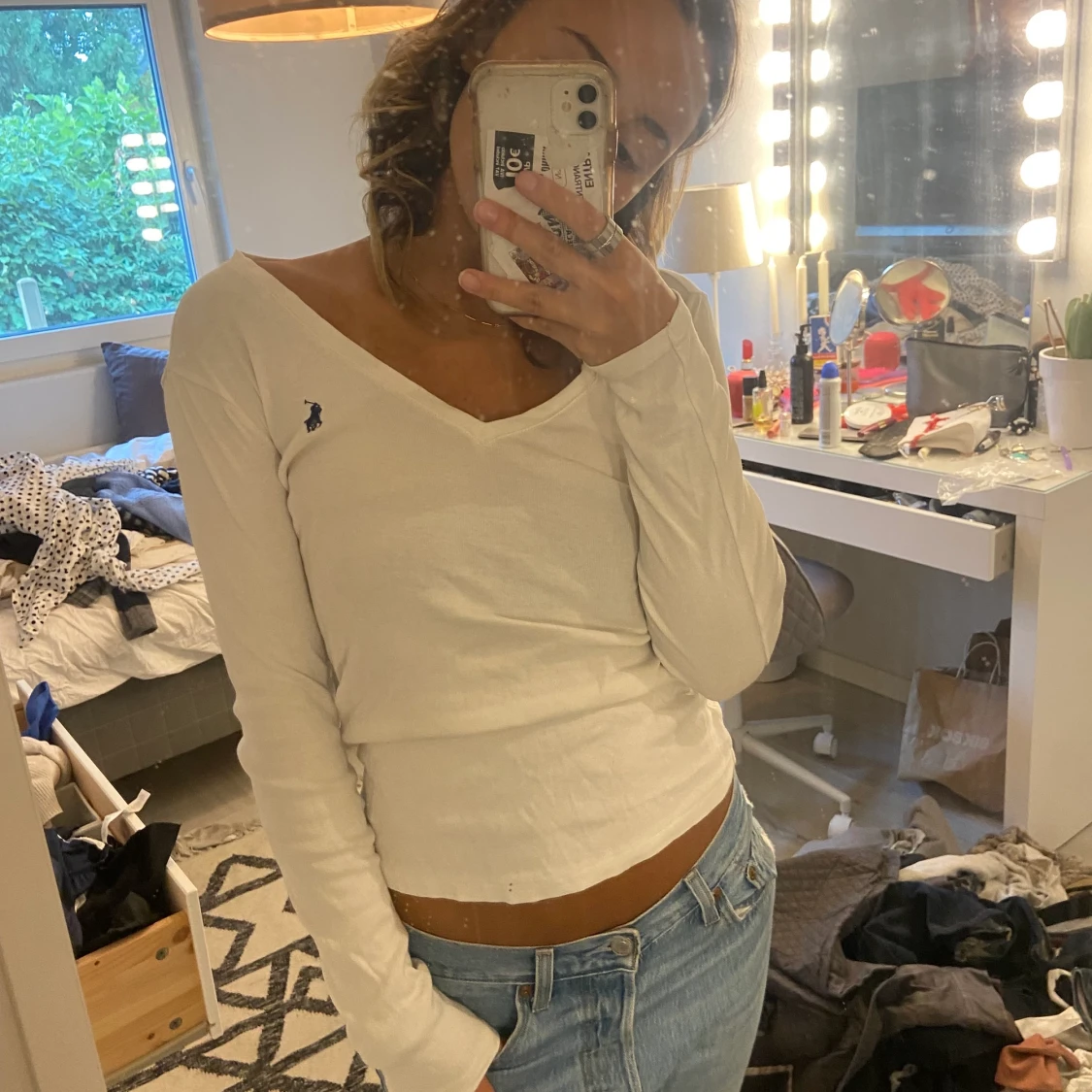 Vit långärmad tröja - 90