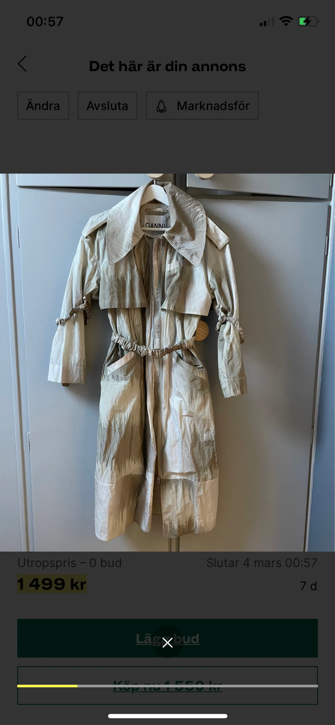 GANNI trenchcoat med fina detaljer strl XS/S 