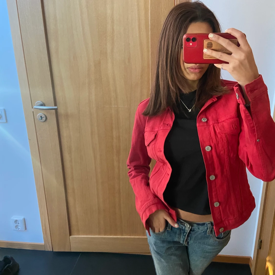 Röd jeansjacka - 90