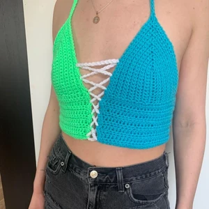 Crochet crop top 💙💚 - Handmade crochet crop top. 100% acrylic so perfect for the summer time! Adjustable straps and back. Fits sizes XS-M. Can be made for order in different colours.