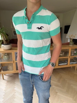 Hollister henley T-shirt randig herr - Riktigt fet hollister henley med påsydd hollister logga! Storlek S. Mycket bra skick. Hör av dig vid frågor!