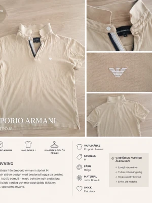 Beige t-shirt från Emporio Armani - Snygg beige t-shirt från Emporio Armani med klassisk krage och broderad logga på bröstet. Tillverkad i 100% bomull för en mjuk och bekväm känsla. Perfekt för dig som gillar stilrena och tidlösa plagg.