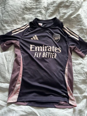 Arsenal tränings t-shirt adidas - Snygg Arsenal tränings t-shirt från adidas i mörklila med ljusrosa detaljer och vita ränder på axlarna. Tryck med Emirates Fly Better på bröstet och Arsenal-logga. Tillverkad i ett lätt och snabbtorkande material, perfekt för träning eller match.