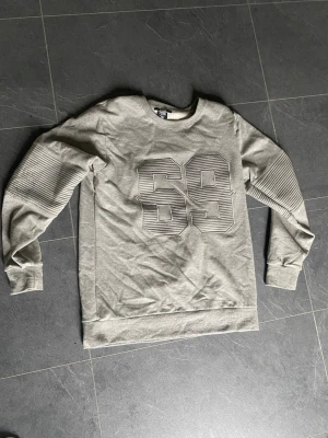 Grå sweatshirt med tryck från FSBN - Säljer en grå sweatshirt från FSBN i storlek XL. Tröjan har ett stort tryck med siffran 69 på bröstet och ribbade detaljer på ärmarna. Rund halsringning och mjukt material som känns skönt mot huden. Perfekt för en avslappnad streetwear-look.