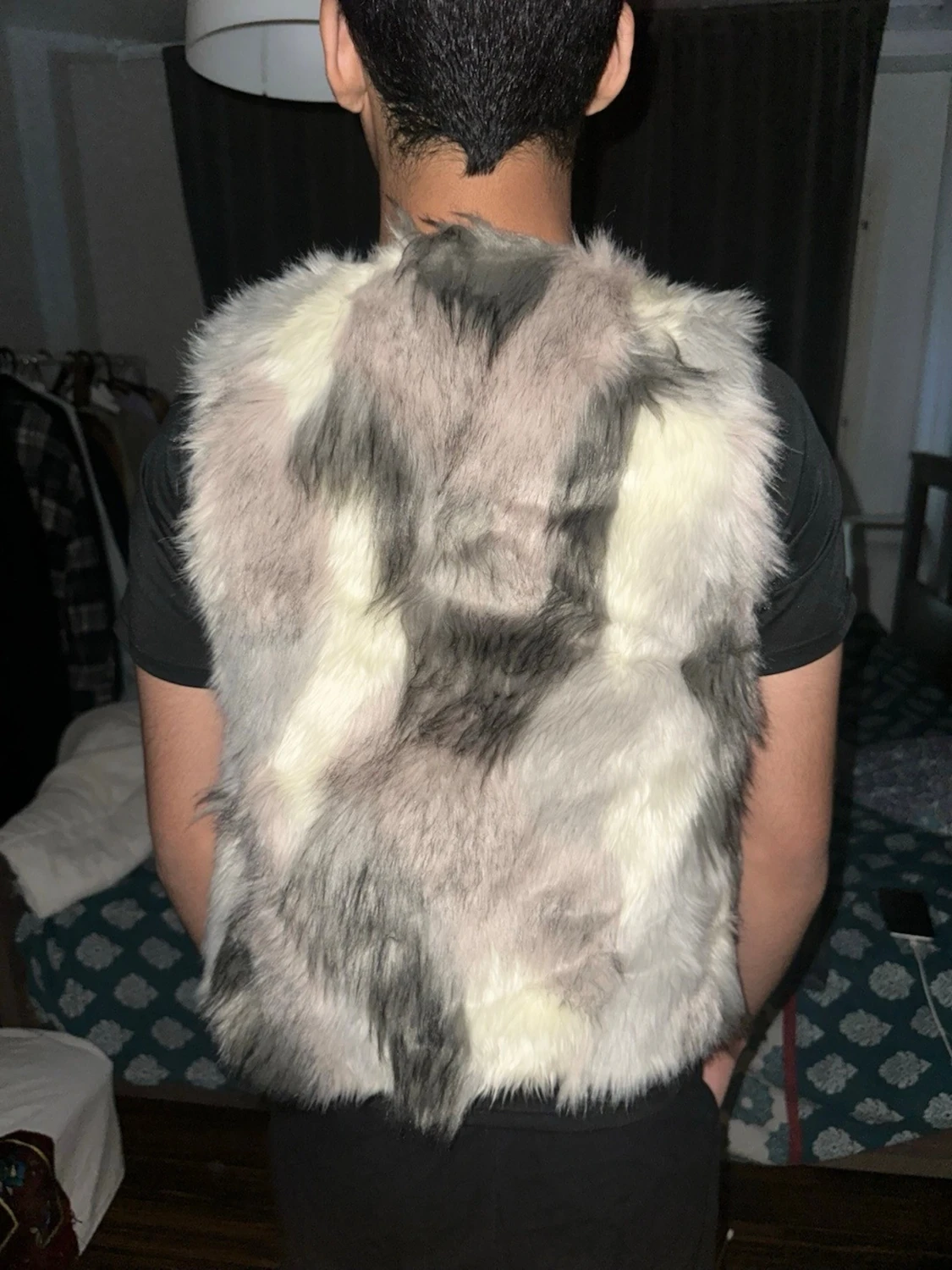 Gråvit fluffig pälsväst - 3