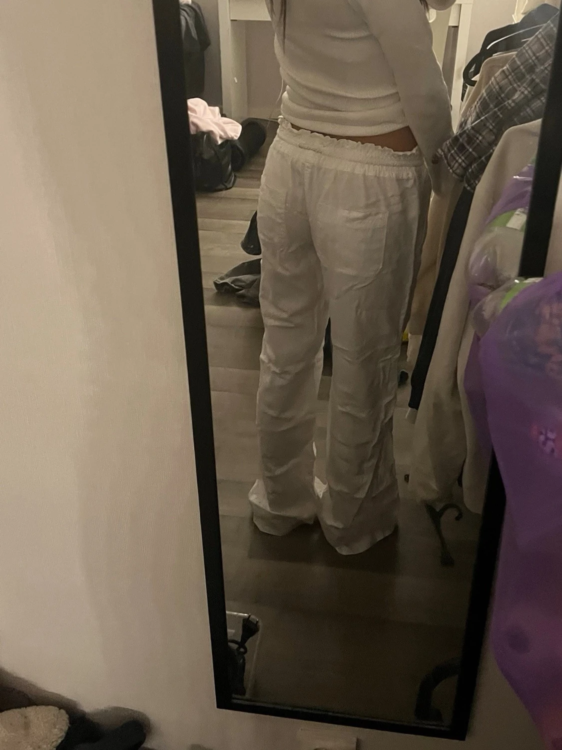 Vita linnebyxor från Roxy med snörning - 2