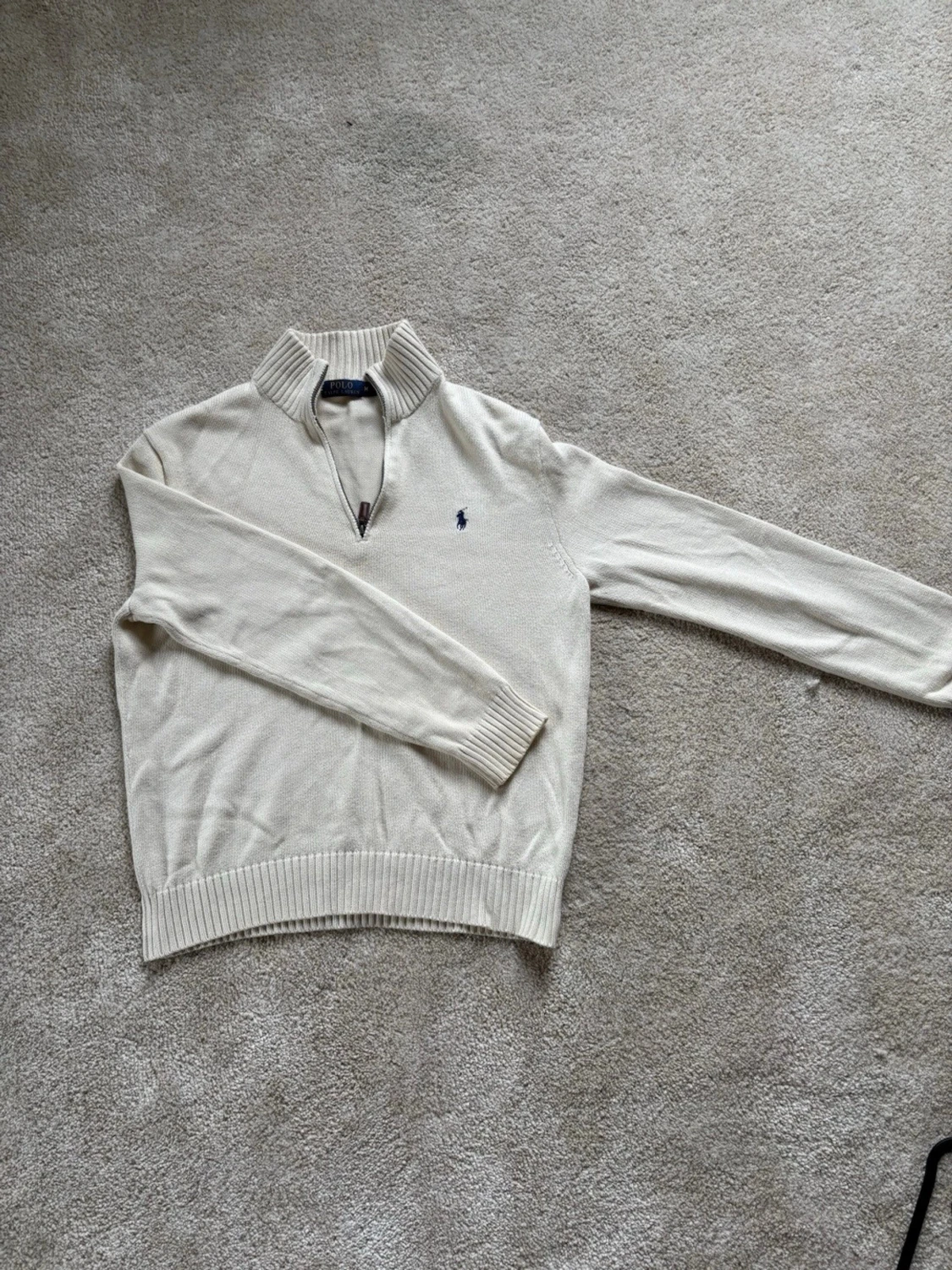 Beige stickad tröja med dragkedja - 1