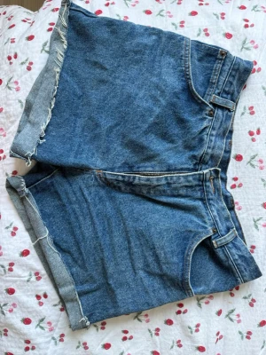 DARTSON jeansshorts - Säljer ett par klassiska blå jeansshorts från DARTSON med medelhög midja och rå, fransig kant. Shortsen har dragkedja framtill. Står ingen storlek, men gissar strlk 40.
