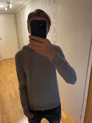 Grå merinoull hoodie  - Säljer en stilren grå merinoull hoodie från Ahlquist clothing då den blivit lite liten. Tröjan är 100% merinoull med en simpel design som passar alla. Jag på bilden är 173cm och den är som sagt lite liten för mig. Slim i passformen. Skriv gärna vid minsta fundering!