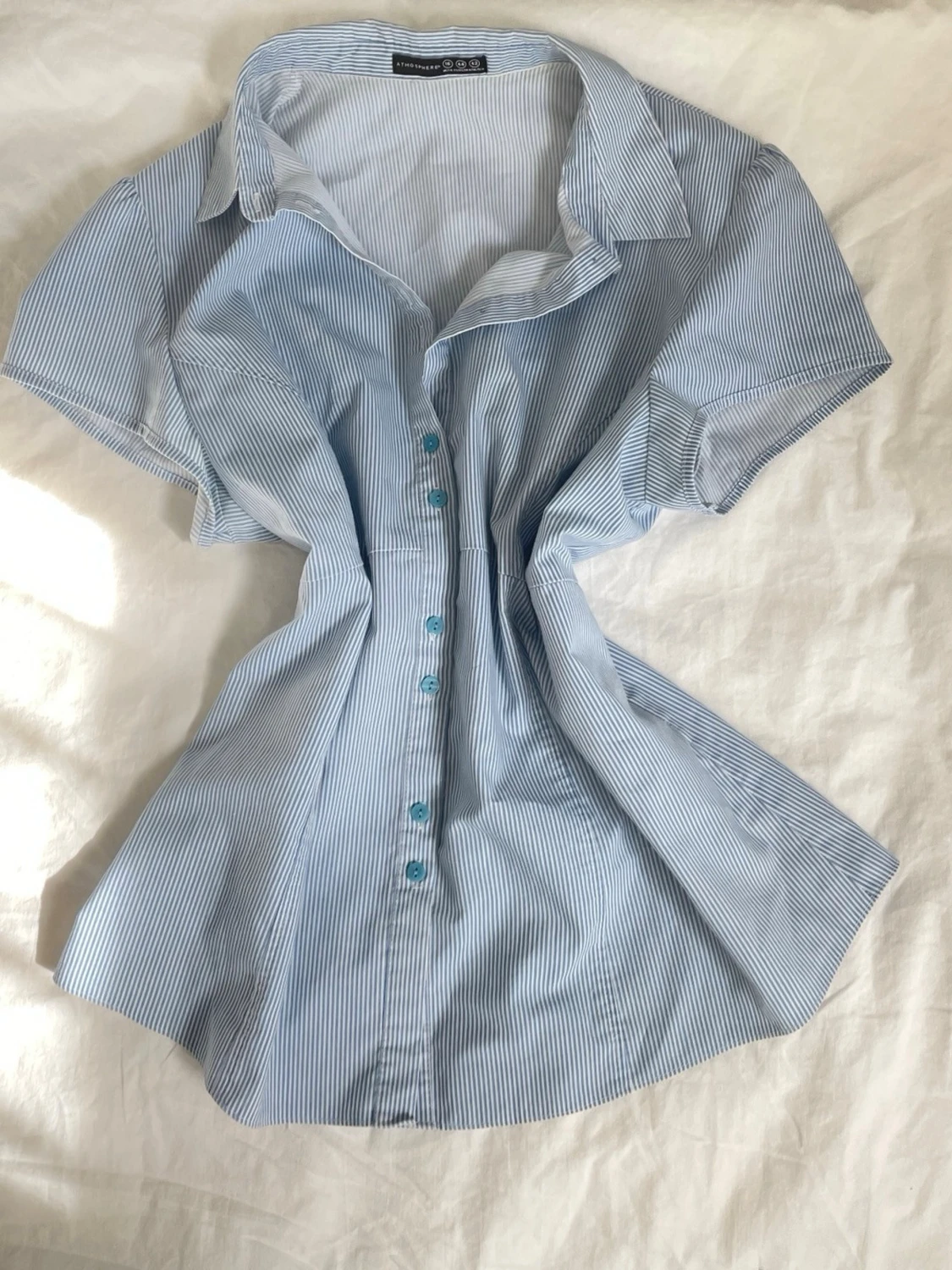 Blårandig kortärmad blus - 1
