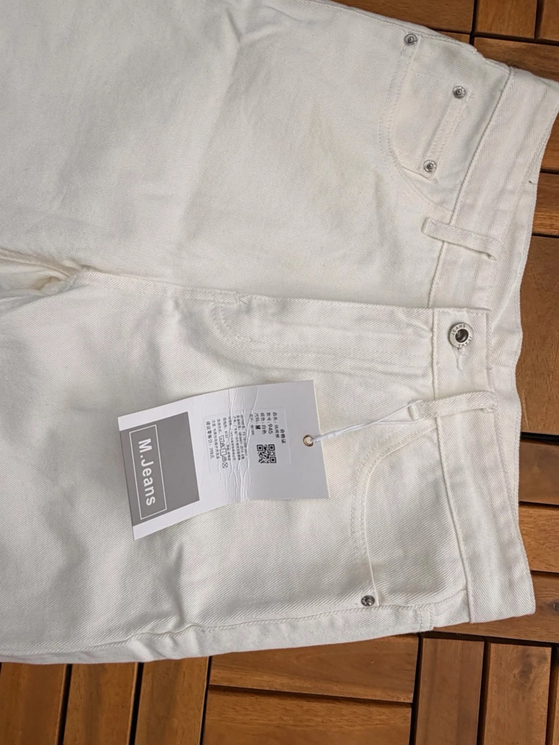 Vita raka jeans med hög midja - 2