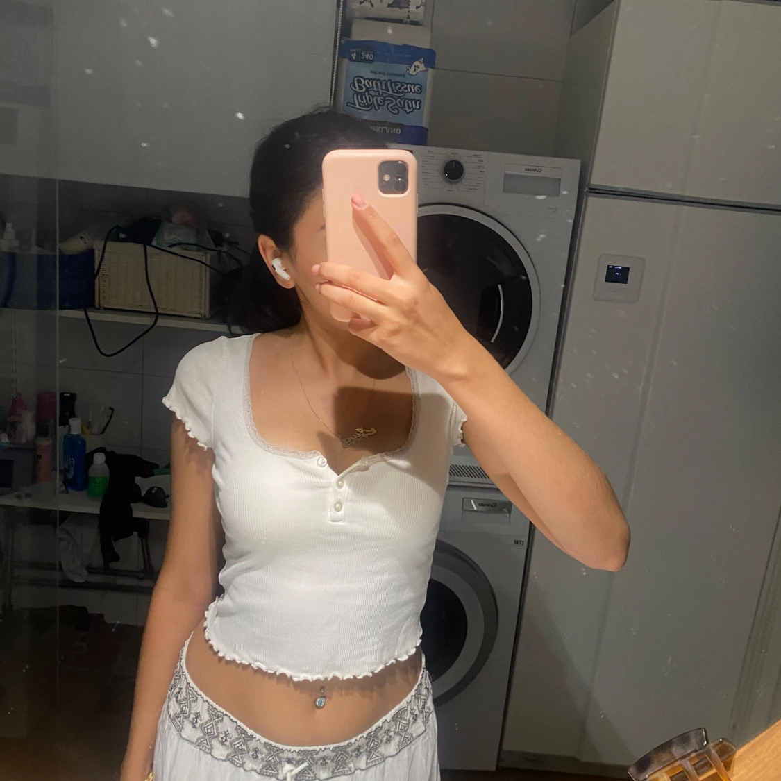 Vit ribbad topp - 90