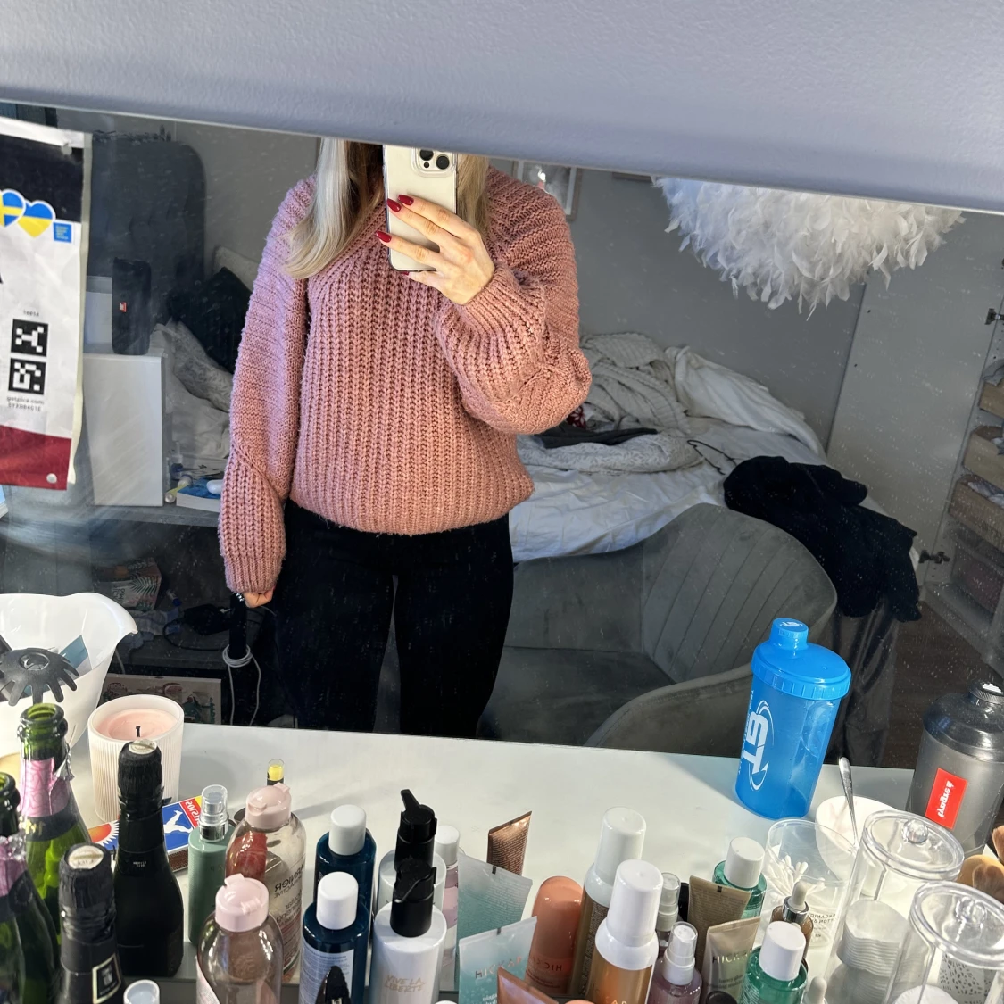 Rosa stickad tröja  - 90