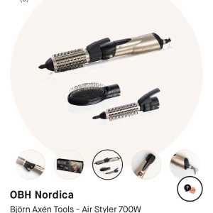 Värmeborste  - Säljer min oanvända Värmeborste från OBH Nordica x Björn Axén Tools. Värmeborsten går inte att får tag på längre och den är SLUTSÅLD överallt. Som man kan se på bilderna har den tre olika minstycken man kan använda! Nypris 750kr