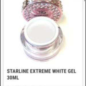 Nagelgelé från nagelgiganten.  Starline extreme white gel 30ml, enbart testad.  Starline babyboomer white fiber gel 30ml, enbart testad.  Starline clear gel 30ml, enbart testad.  Ng primer gel 30gr, oanvänd.  2 Ng sculpting pink gel 30gr, oanvänd.