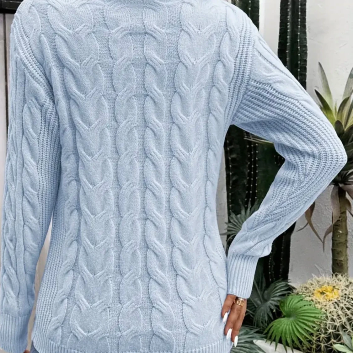 Ljusblå stickad polotröja - 90