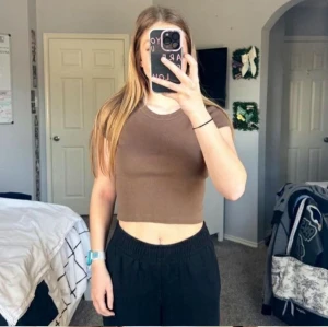 Brun topp - Brun croptop från brandy melville. Använd fåtal gånger, inga defekter. (Första bilden är lånad)