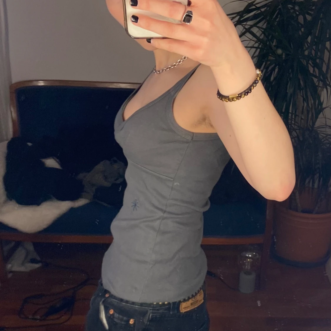 Grått linne i bomull  - 90