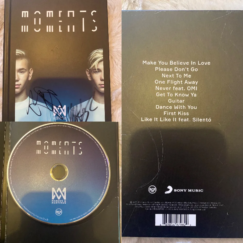 Jag säljer ett Moments album av Marcus & Martinus. Den är signerad av de själva när de hade en meet & greet i sthlm 2018!  Defekter förekommer som man kan se på bilderna. Fotoboken och CDn är i bra skick ❣️. Övrigt.
