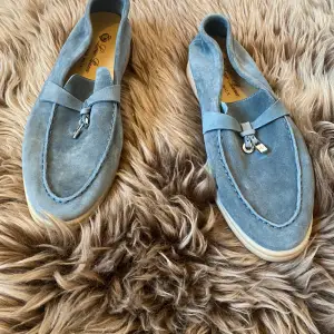 Loro Piana Women's blue Summer Walk Suede Loafers     Size 37 EU  Color: blue  Fabric: Suede Condition Pre-owned Stitching on the front upper Non-slip rubber soles