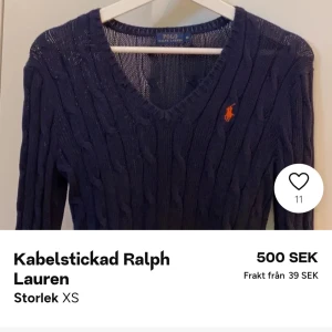 *NY ANNONS* Ralph Lauren Kabelstickad marinblå XS - Kabelstickad tröja 