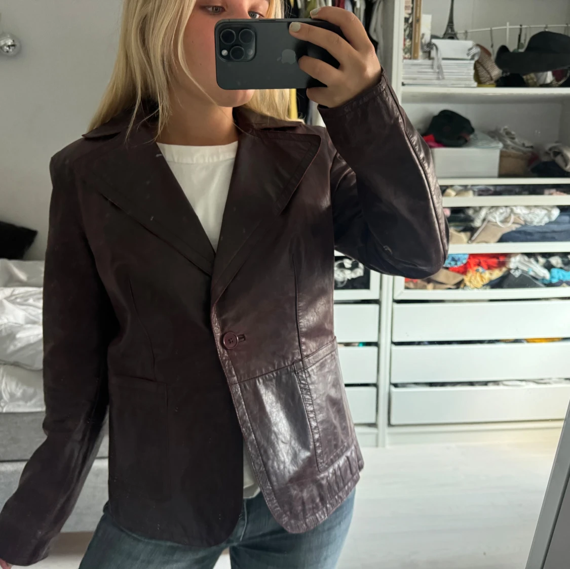 Vinröd läderkavaj - 93