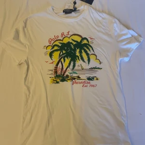 Ralph lauren t-shirt - Säljer nu en Ralph lauren t-shirt med ett riktigt snyggt tryck på som passar perfekt nu under sommaren. Tröjan är helt ny och aldrig använd så prislappen är kvar. Storleken är S men är mer som M. Nypris 1200 kr. Priset går ej att diskutera.
