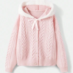Rosa Cardigan med rosett - Så mjuk och skön cardigan 💗Köpt från ROMWE för 164kr, aldrig använt! Kan gärna skicka bilder på plagget om det behövs 💗