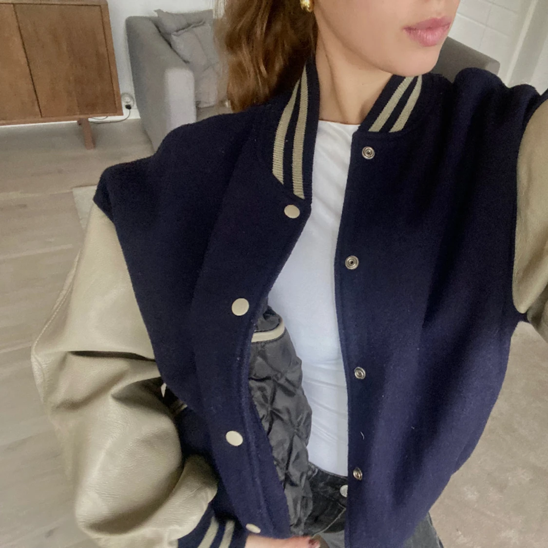 Varsity-jacket i äkta skinn - 90