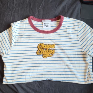 Chupa chups zara t-shirt - Randig zara t-shirt med lite slitage på "chupa chups" loggan. Är i fint skick men har använts mycket :) har små ljusa fläckar på insidan av tröjan, kan skicka bild men jag ska försöka tvätta bort det. 