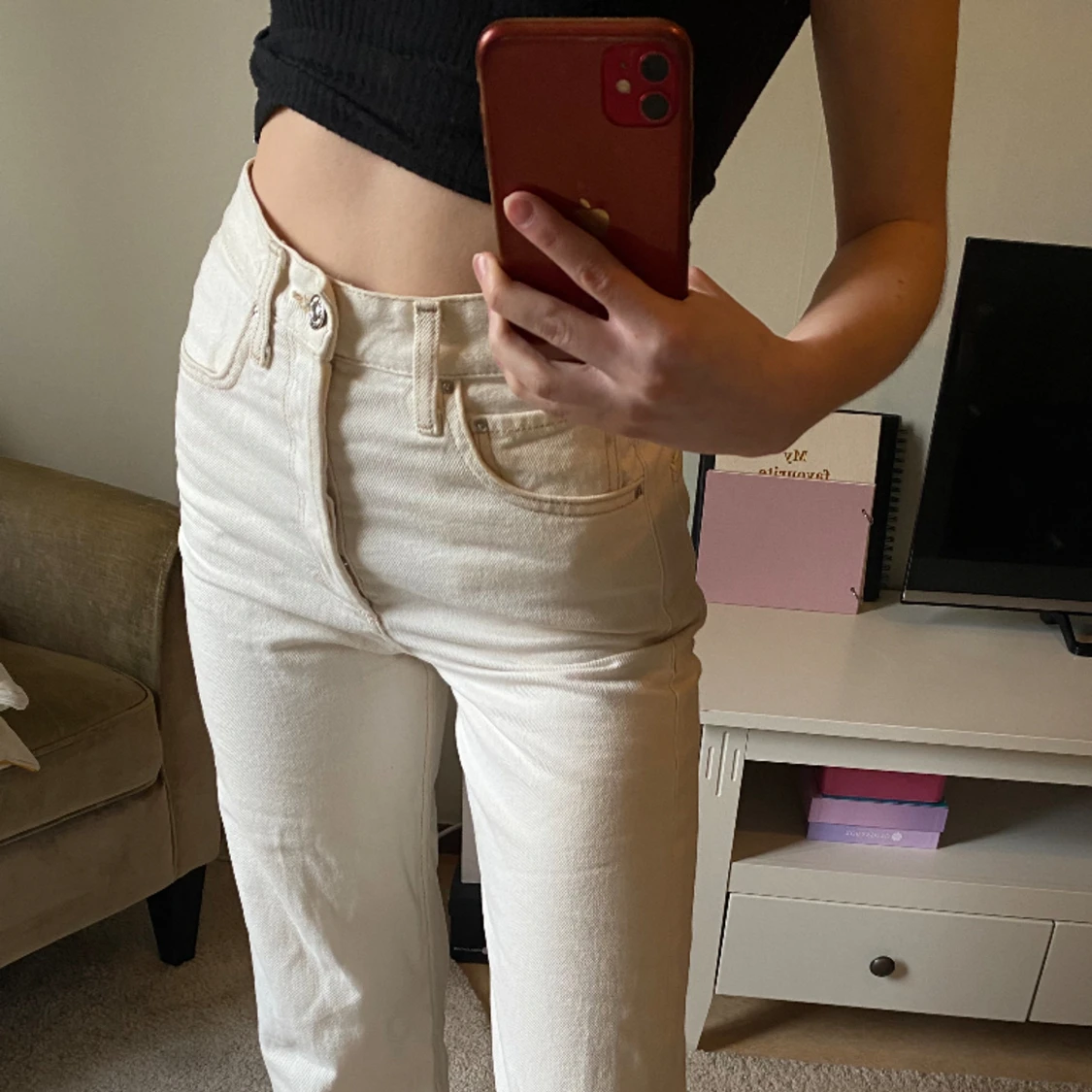 Vita jeans ankellånga - 90