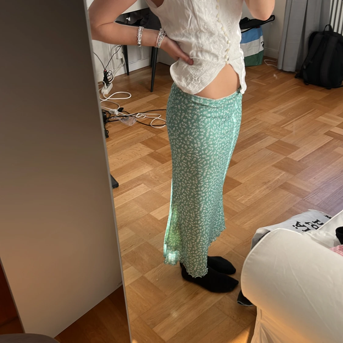 Grön blommig långkjol - 1