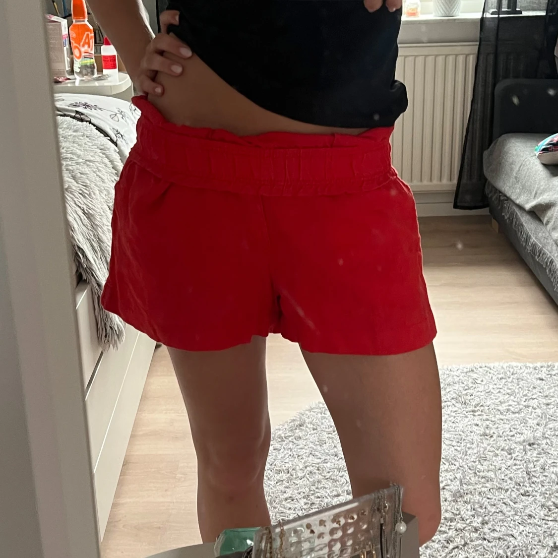 Röda linneshorts