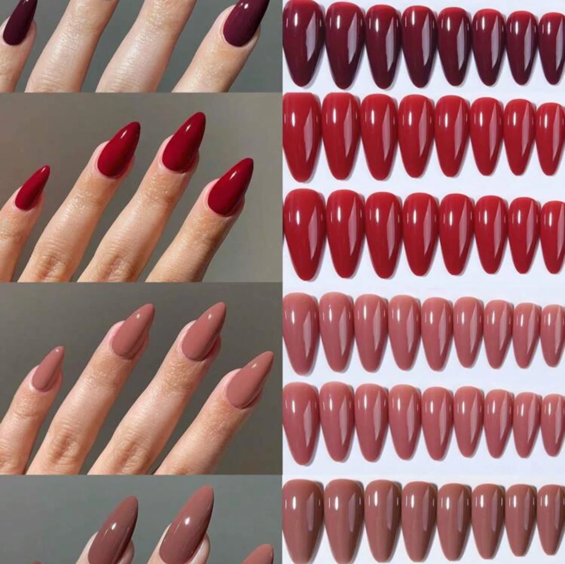 Falska naglar i rött och nude