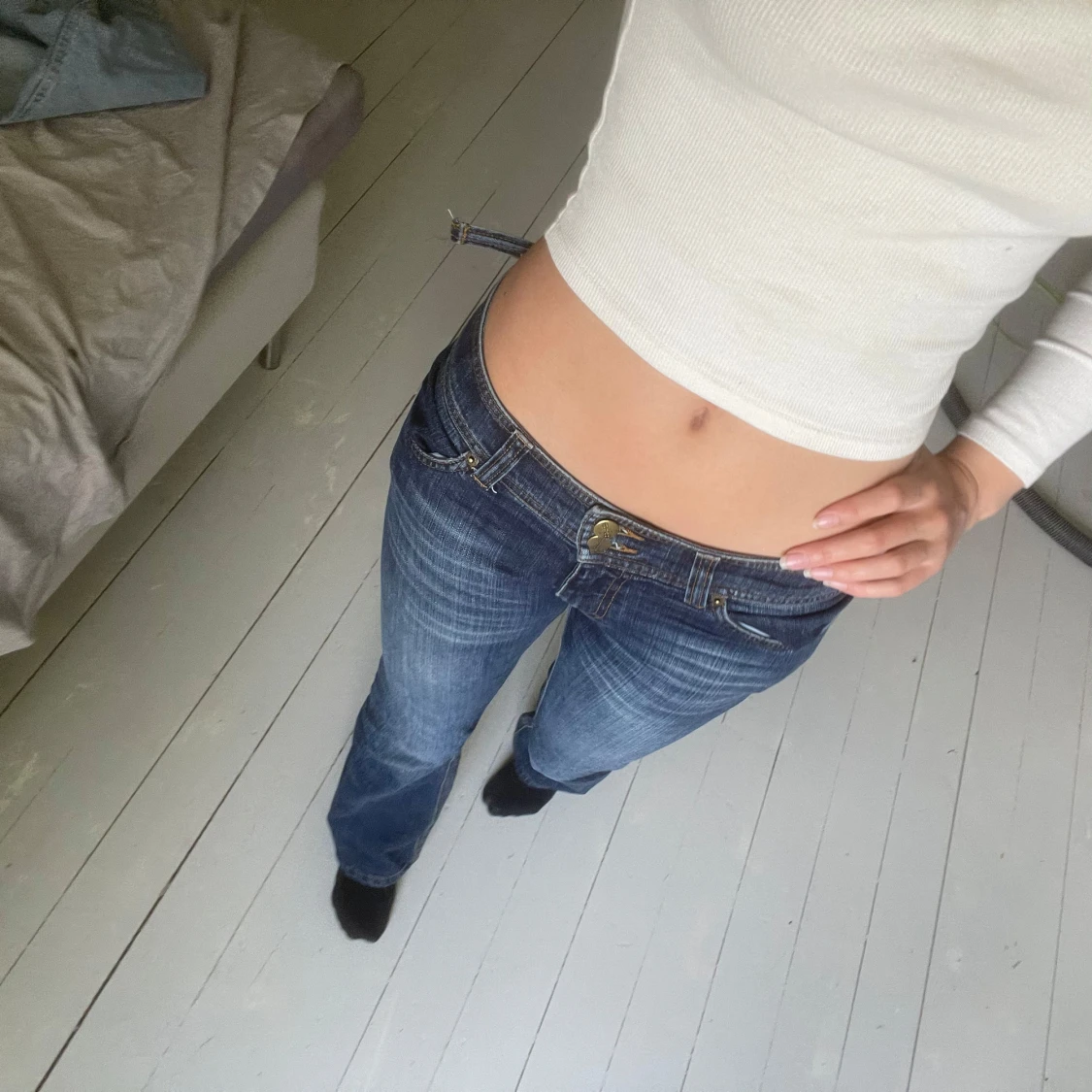Lågmidjade blå bootcut jeans - 2