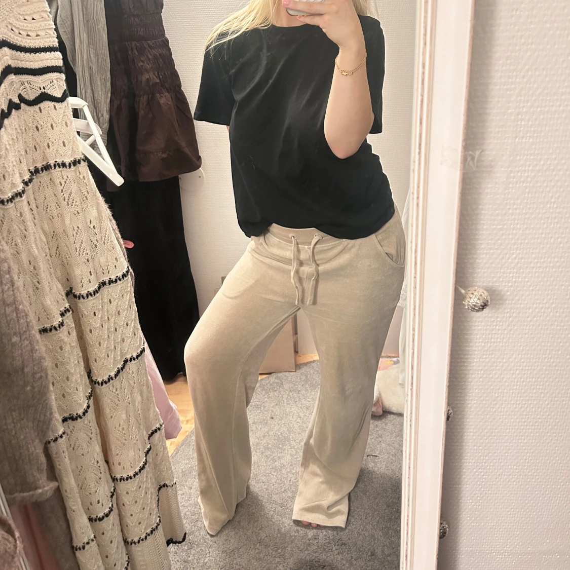 Beiga mjukisbyxor med snörning - 2