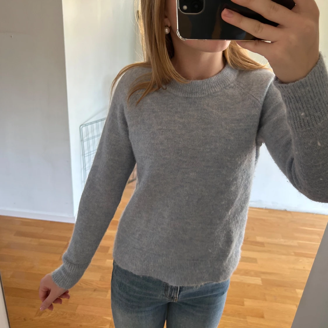 Ljusblå stickad tröja i ullmix - 1