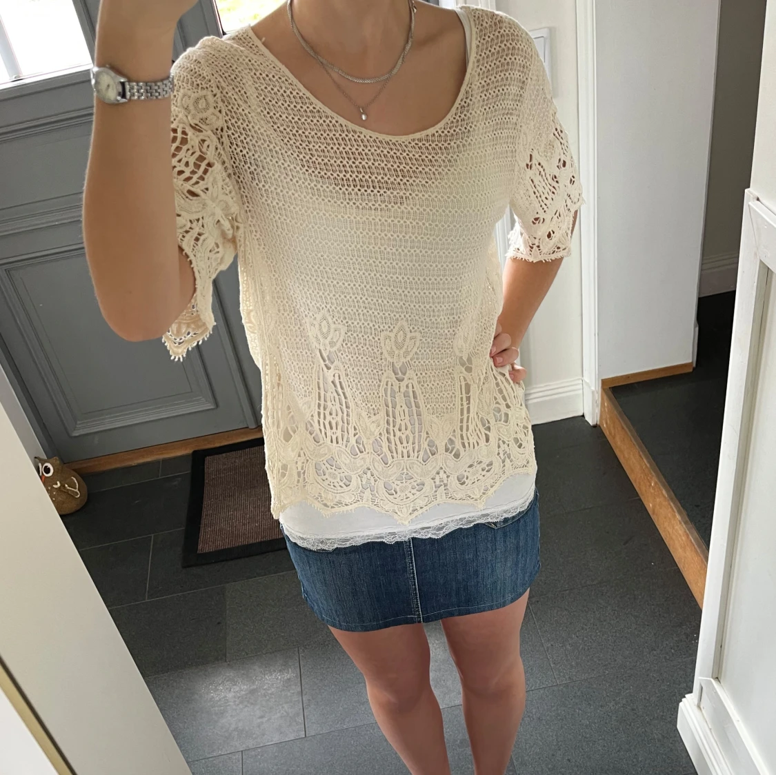 Beige stickad topp - 1