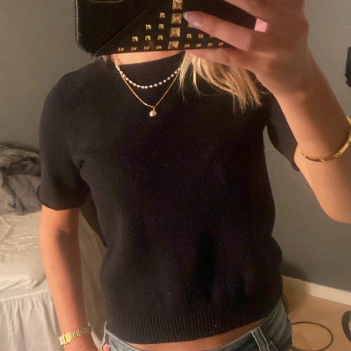 Kortärmad stickad tröja 